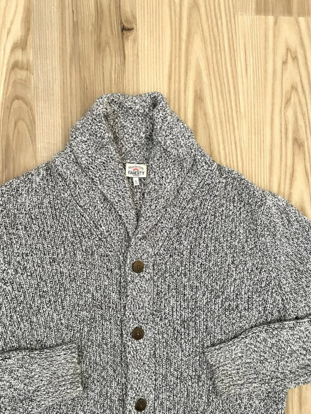 FAHERTY Cotton Cashmere Shawl Collar Cardigan Sweater Gray Marled Mens size XL